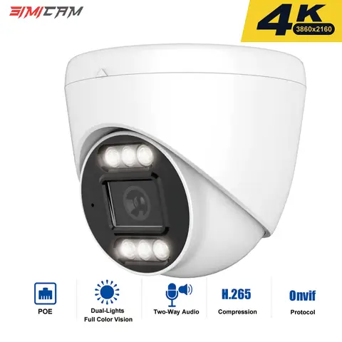 4K 8MP IP PoE Security Camera 4MP 5MP Two-way Audio Dual Lamp Night Vision Onvif H.265 Surveillance Camera
