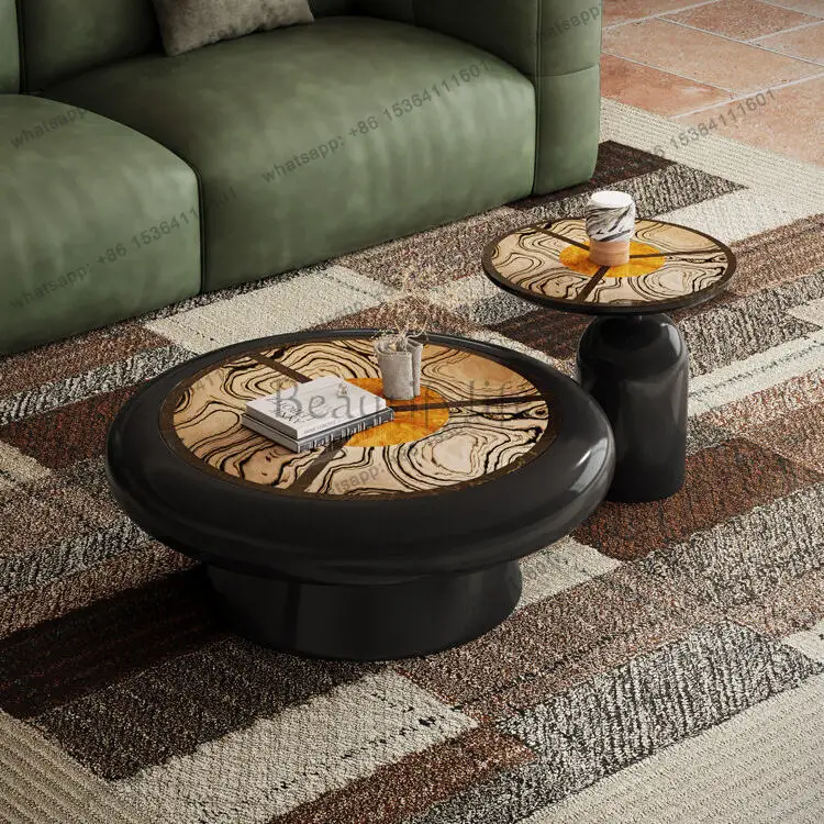 

Italian light luxury coffee table living room home designer creative round high-gloss paint size coffee table