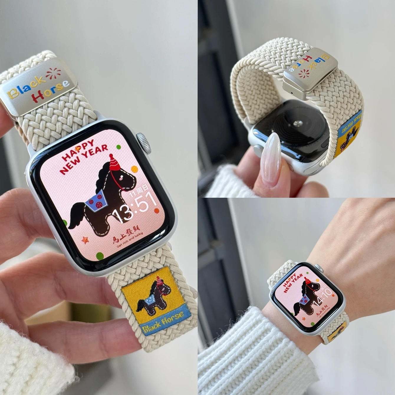 Advanced Horse Magnetic Elastic Force Nylon Strap for Apple Watch Band Women 11/10/9/8/7/6/5 38mm 40mm 41mm 42mm 44mm 45mm 46mm