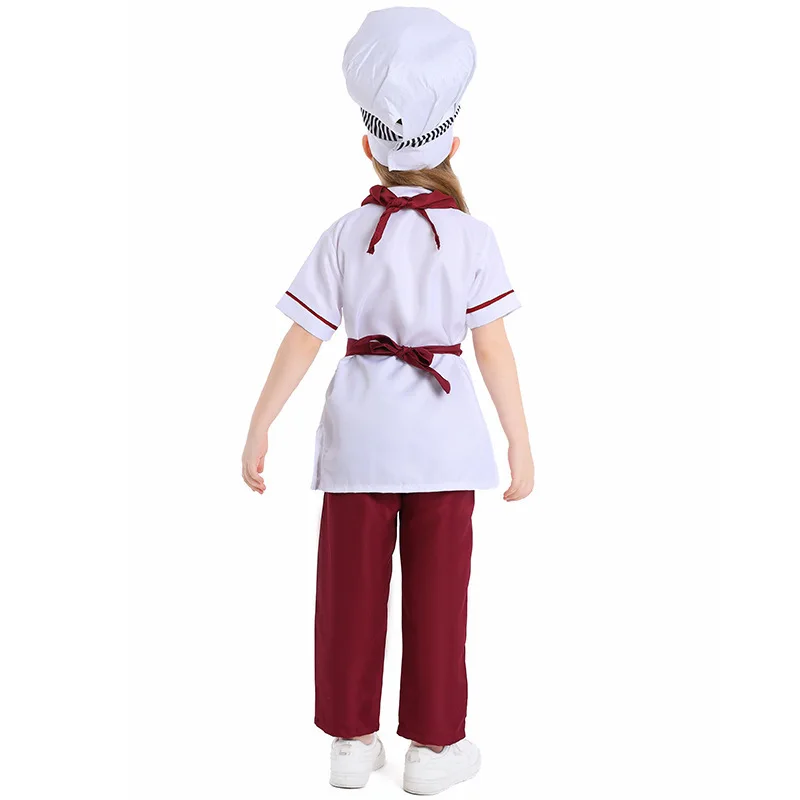 Kids Cook Tshirt Chef Uniform Children Kitchen Hat Cap Work Jackets Restaurant Halloween Performance Stage Party Cosplay Costume view 3