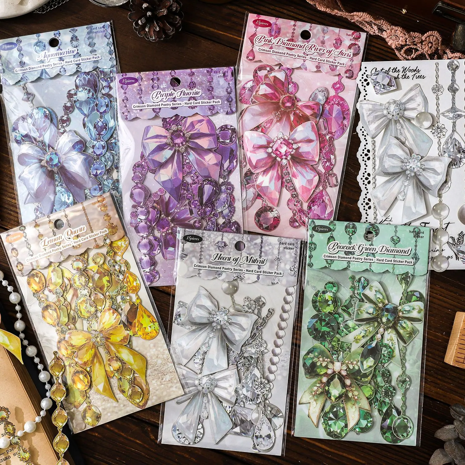 15pcs/1lot kawaii Stationery Sticker The Poem of Crimson Diamond junk journal Decorative Scrapbooking DIY Craft Sticker