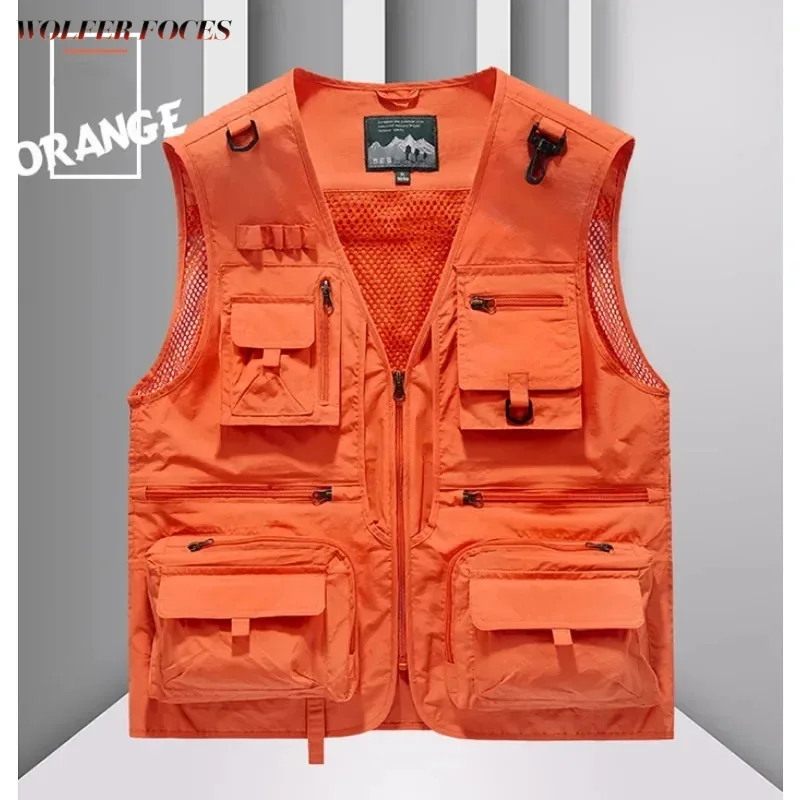 

MAN Zip Vest Camping Male Outerwear Windbreaker LargeSize Fishing Clothing Embroidered Vests Waterproof Men's Sleeveless Jacket