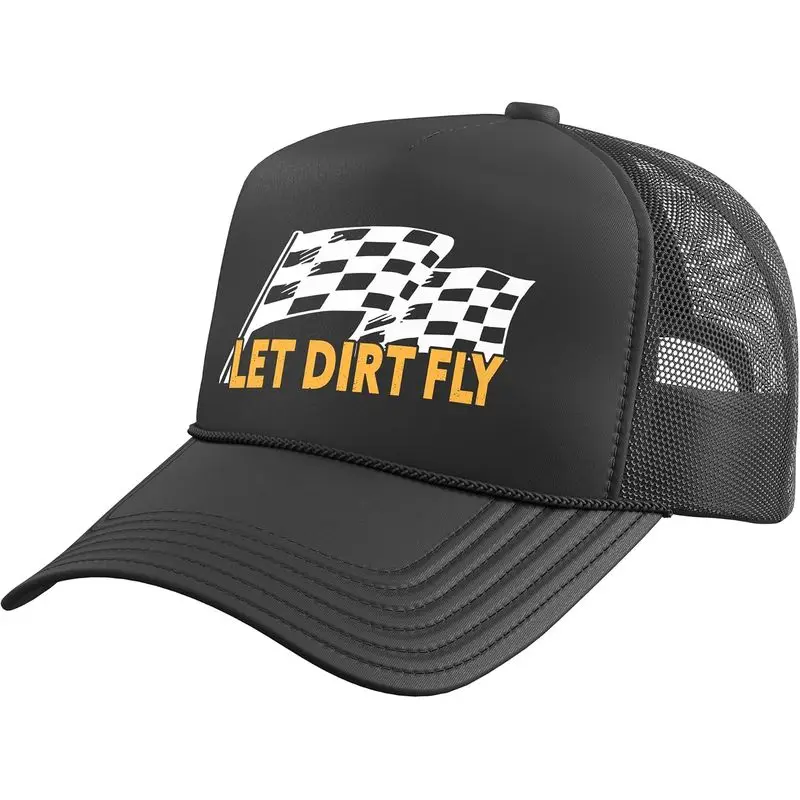 Let Dirt Fly Funny Dirt Track Racing Trucker Hat with Adjustable Mesh Back