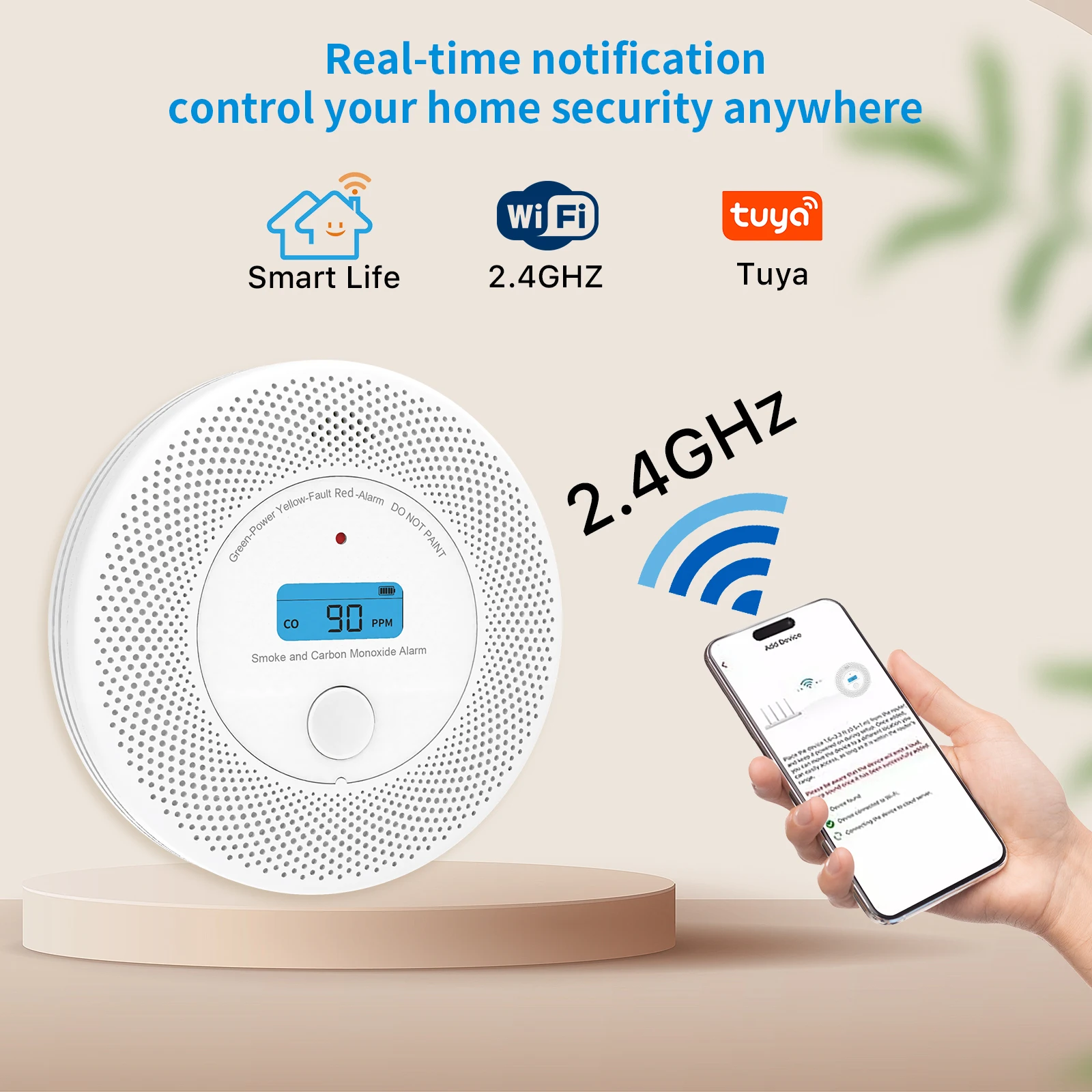 2-in-1 WiFi Smart CO Smoke Detector Carbon Monoxide Alarm PIR Sound Sensor Alert for Home Security System Parlor Kitchen
