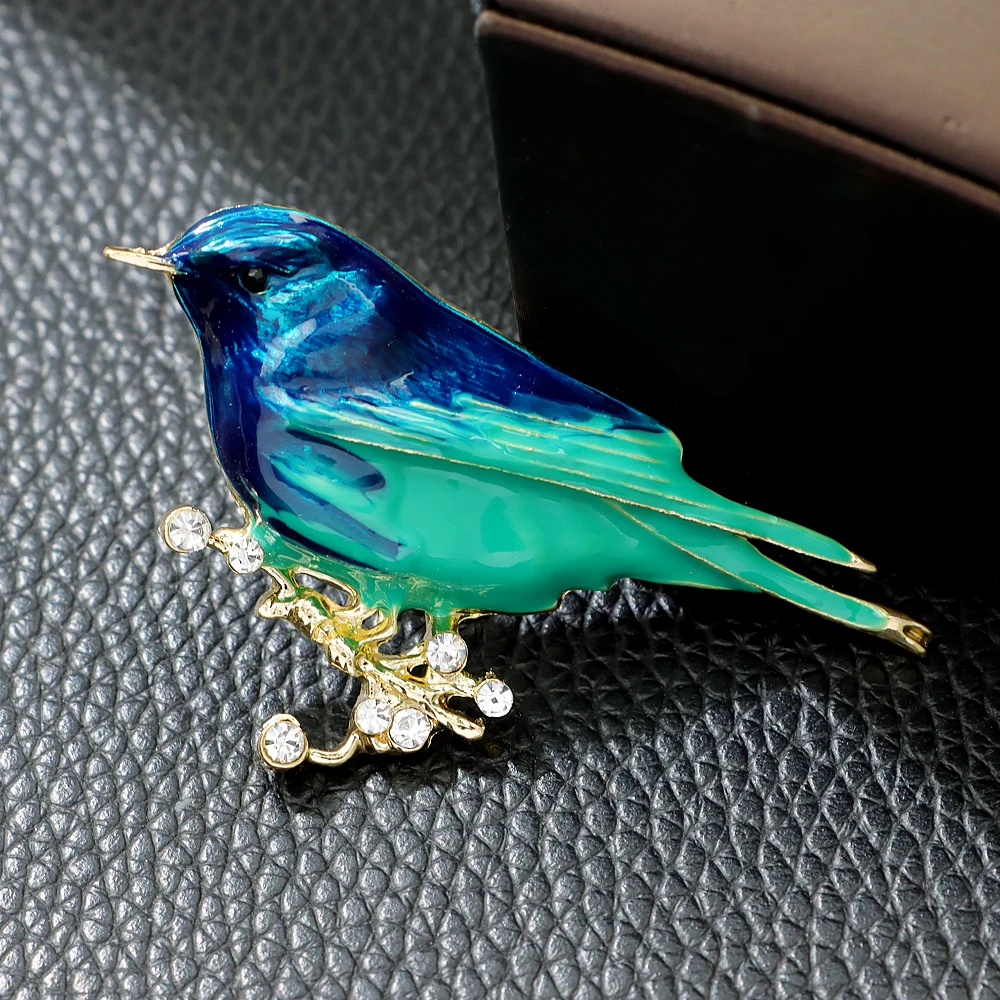 CINDY XIANG Cute Enamel Bird Brooch 2 Colors Pink And Blue Pin