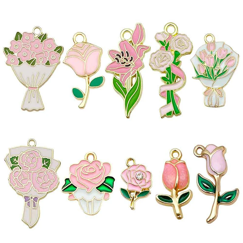 

20pcs/lot Jewelry accessories Alloy Sunflower Lily Rose Shaped For Charms Bracelet Necklace Pendant