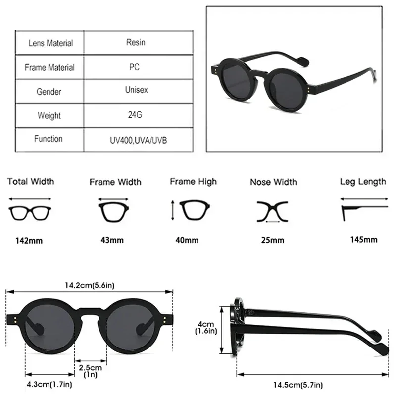 نظارات شمسية مستديرة صغيرة عتيقة للرجال والنساء ، مسامير بانك ، عدسة محيط شفافة ، ظلال UV400 ، موضة رائجة ، نظارات شمسية