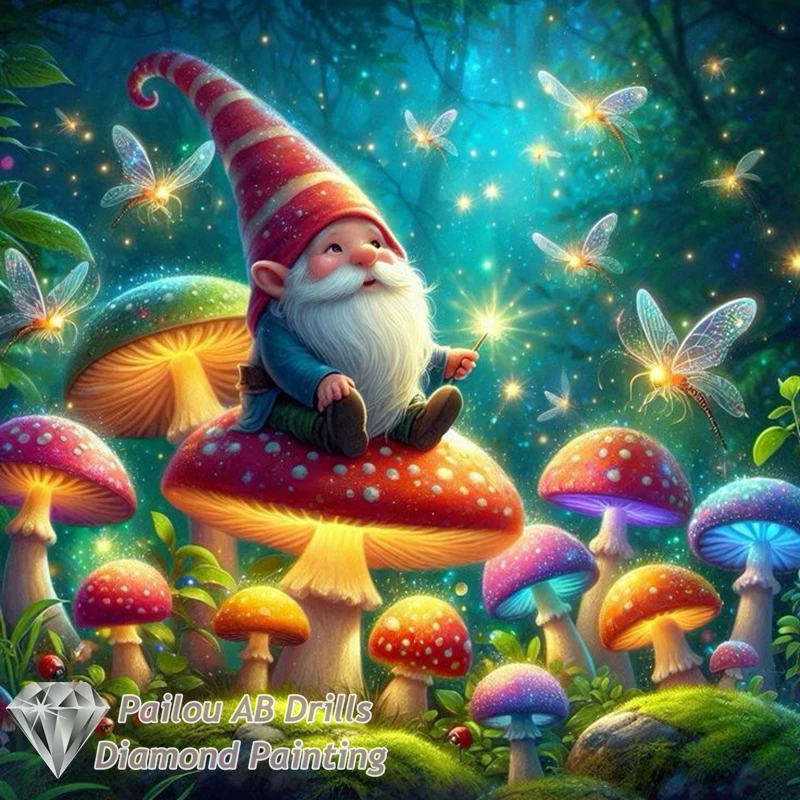 Fantasy Flowers Gnome With Mushroom AB Drills Diamond Painting 5d Diy Cute Forest Dwarf Elf Cross Stitch Mosaic Home Decor Gift