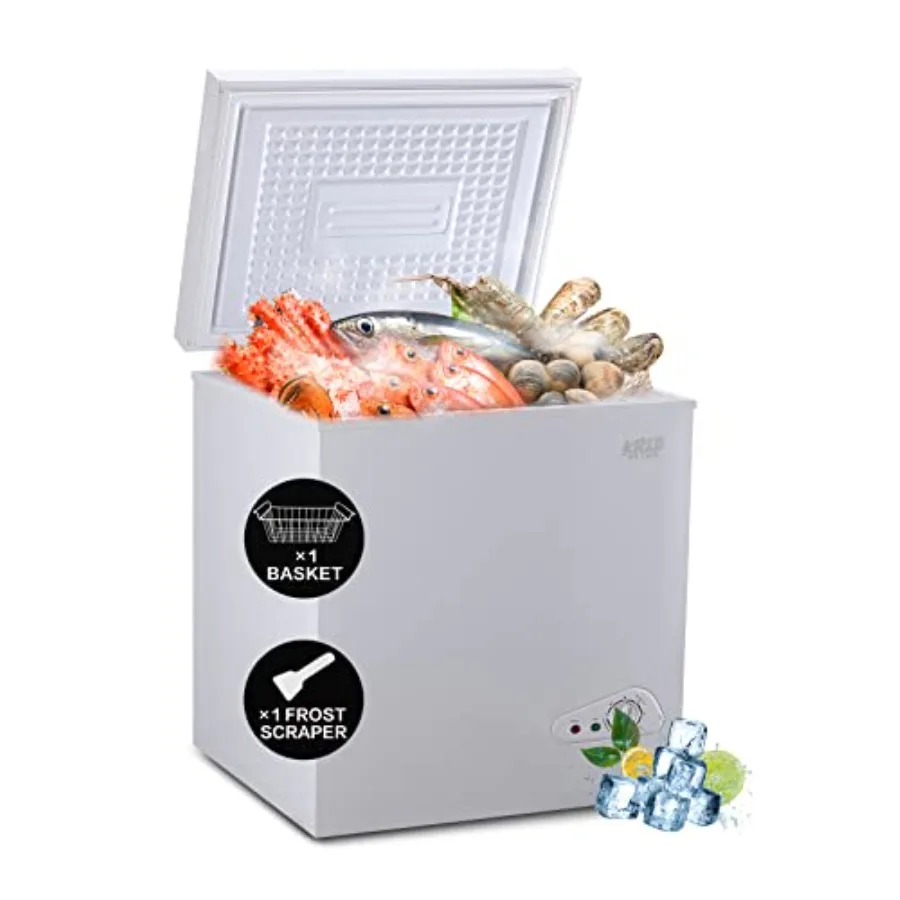 

5.0 Cu.Ft Deep Compact Chest Freezer with 7 Gears Temperature Control Ranging from 16F to 48F Removable Basket for Efficient St