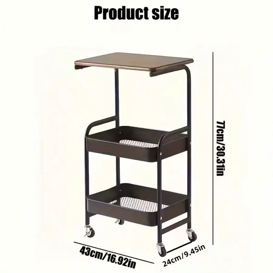 3 Tier Rolling Utility Cart Modern Industrial Black Metal Frame Wooden Top Mobile Serving Trolley Storage Organizer Shelf Lockable Wheels Snack Rack Stand For Home Kitchen Living Room Office Housewarming Gift