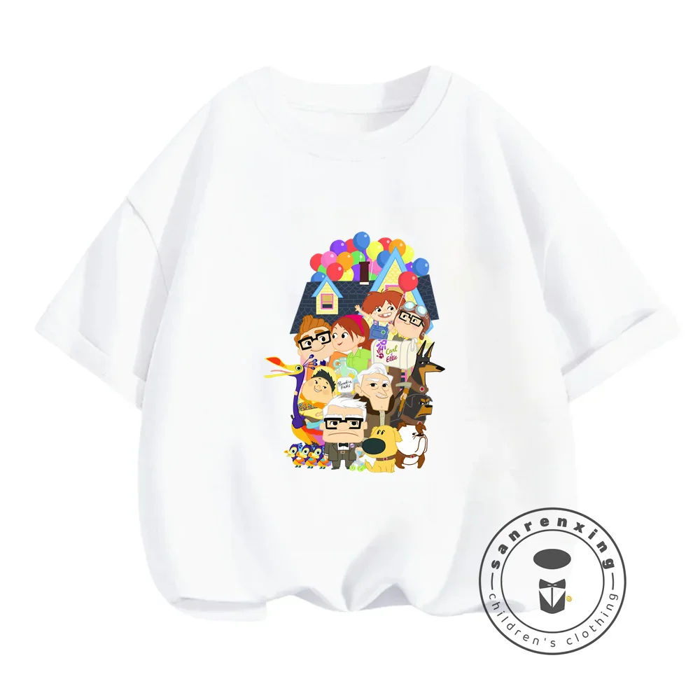 Trendy Summer Disney Flying House Around the World Movie T-Shirts Fashion Pattern Prints on Soft Kawaii Loose Tops for Children