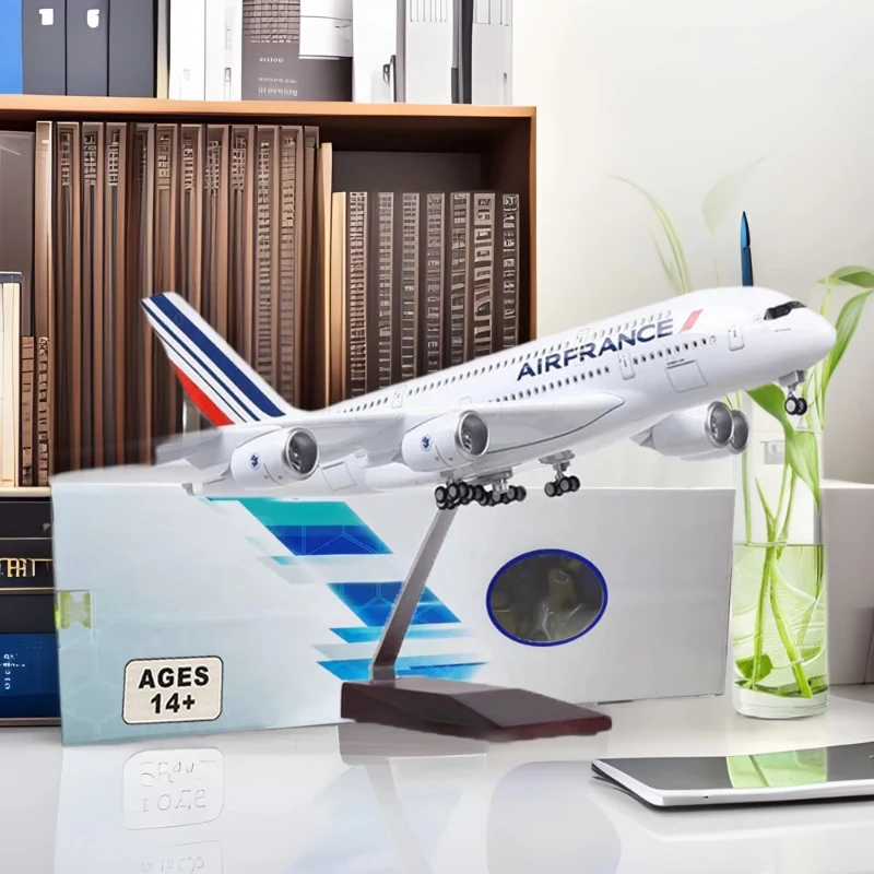 

47CM France Air A380 Resin Diecast Airplane Model With base & Wheels Home Decoration Static Collection or Business Display Gifts