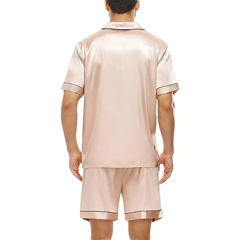 Casual Home Clothing Set Large Size Men\'s New Sleepwear Short Sleeved Shorts Pajama Suit Satin Finish European American Summer