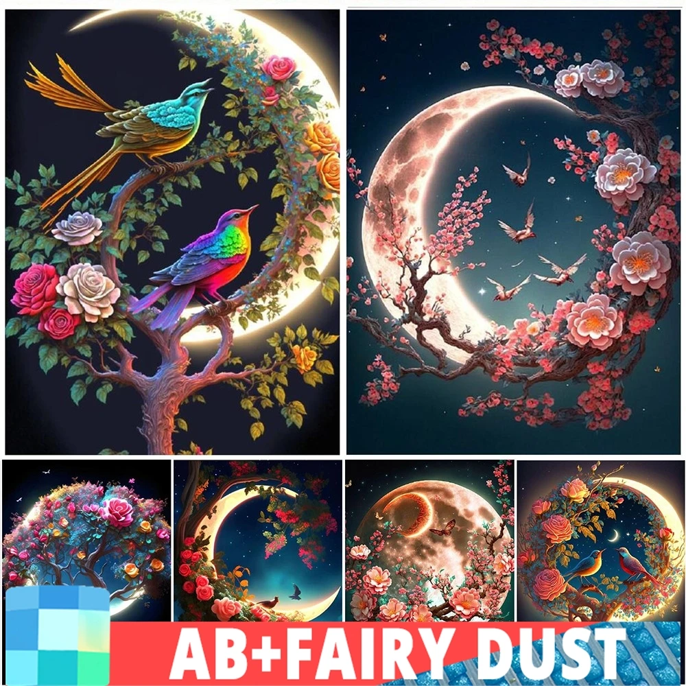 Сказочная пыль AB вышивка цветок птицы мозаика полное сверло абстрактное дерево жизни 5d Diy алмазная живопись фантазия Луна Landscpe