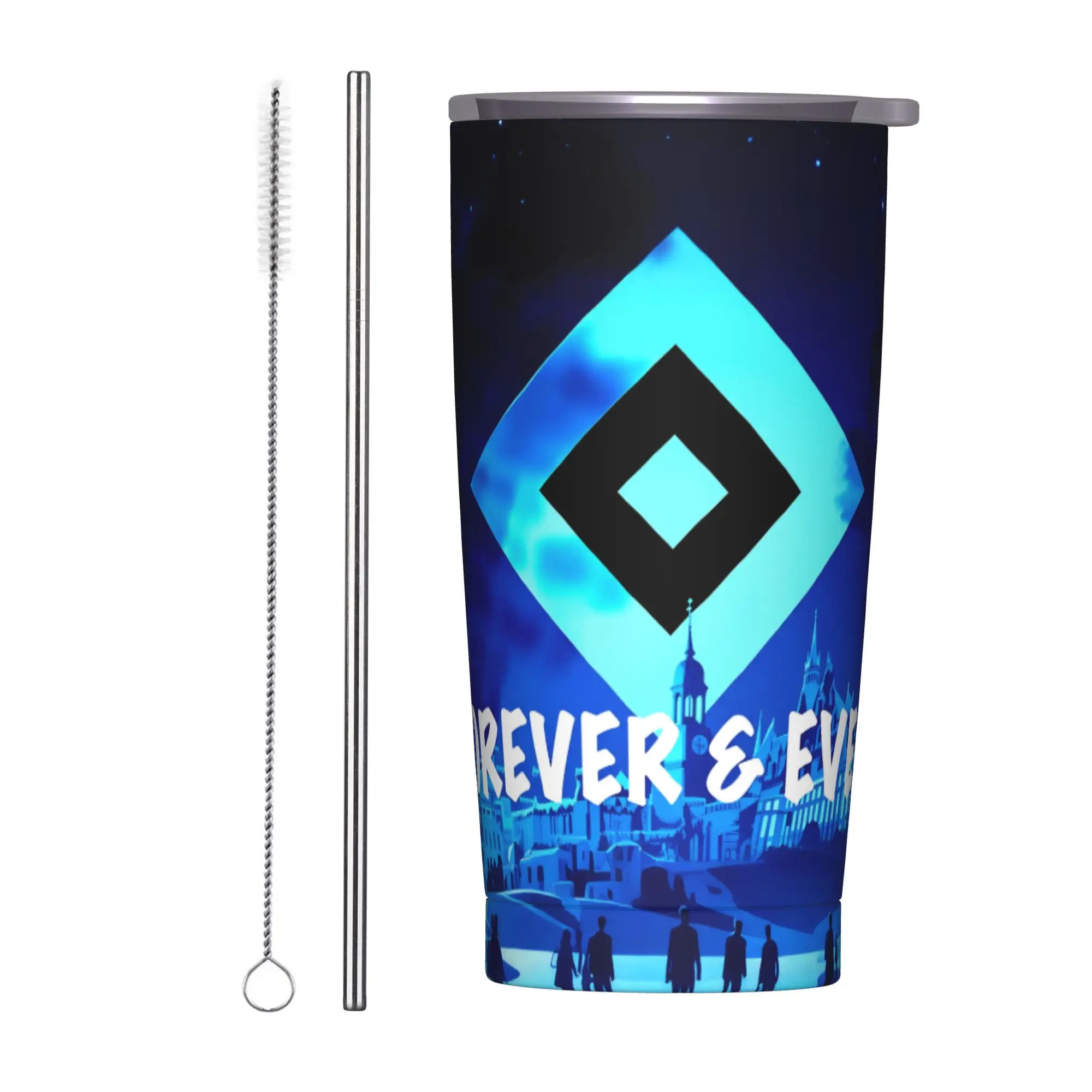 Forever HSV Hamburger Sportverein Insulated Tumbler with Straws Lid Football Club Vacuum Thermal Mug Home Cold Drinks Cups, 20oz