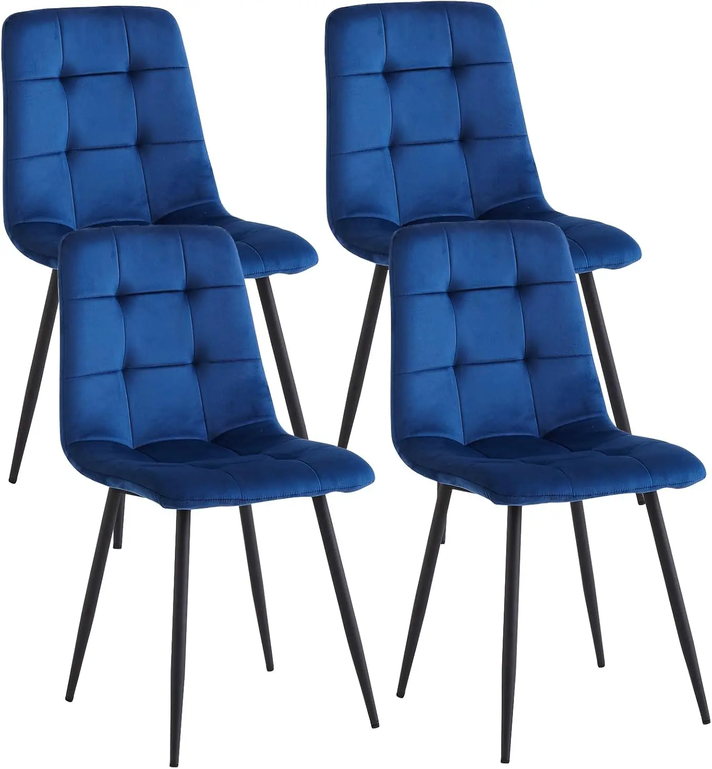 Dining Chairs Set Of 4,Modern Kitchen Dining Room Chairs,Velvet Dinner Chair With Upholstered Cushion Seat & Square-Patterned