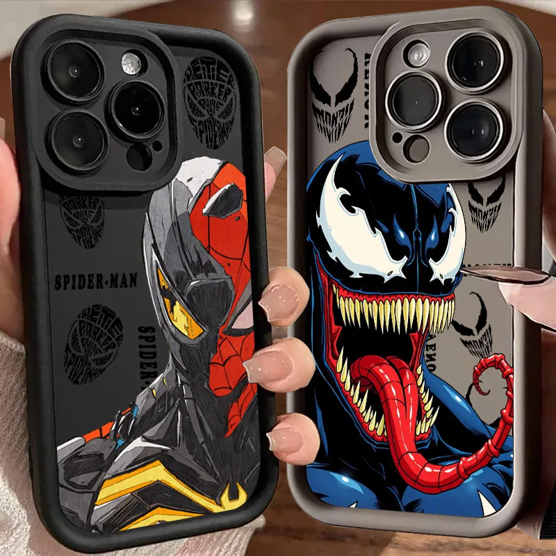 

Marvels Spiderman Venom Head Silicone Case For iPhone 17 11 15 16 13 Pro Max 14 Plus 12 16 Pro 16E 17AIR Shockproof Phone Cover