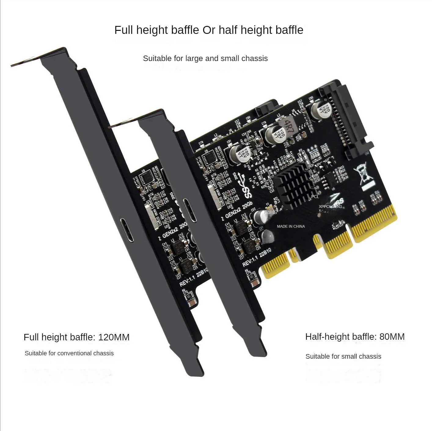 Adaptateur PCI Express USB 3.2, 20Gbps, convertisseur type-c vers PCI-e, contrôleur de bureau, carte d'extension PCIe USB3.2 Gen2 × 2 Type C ASM3242
