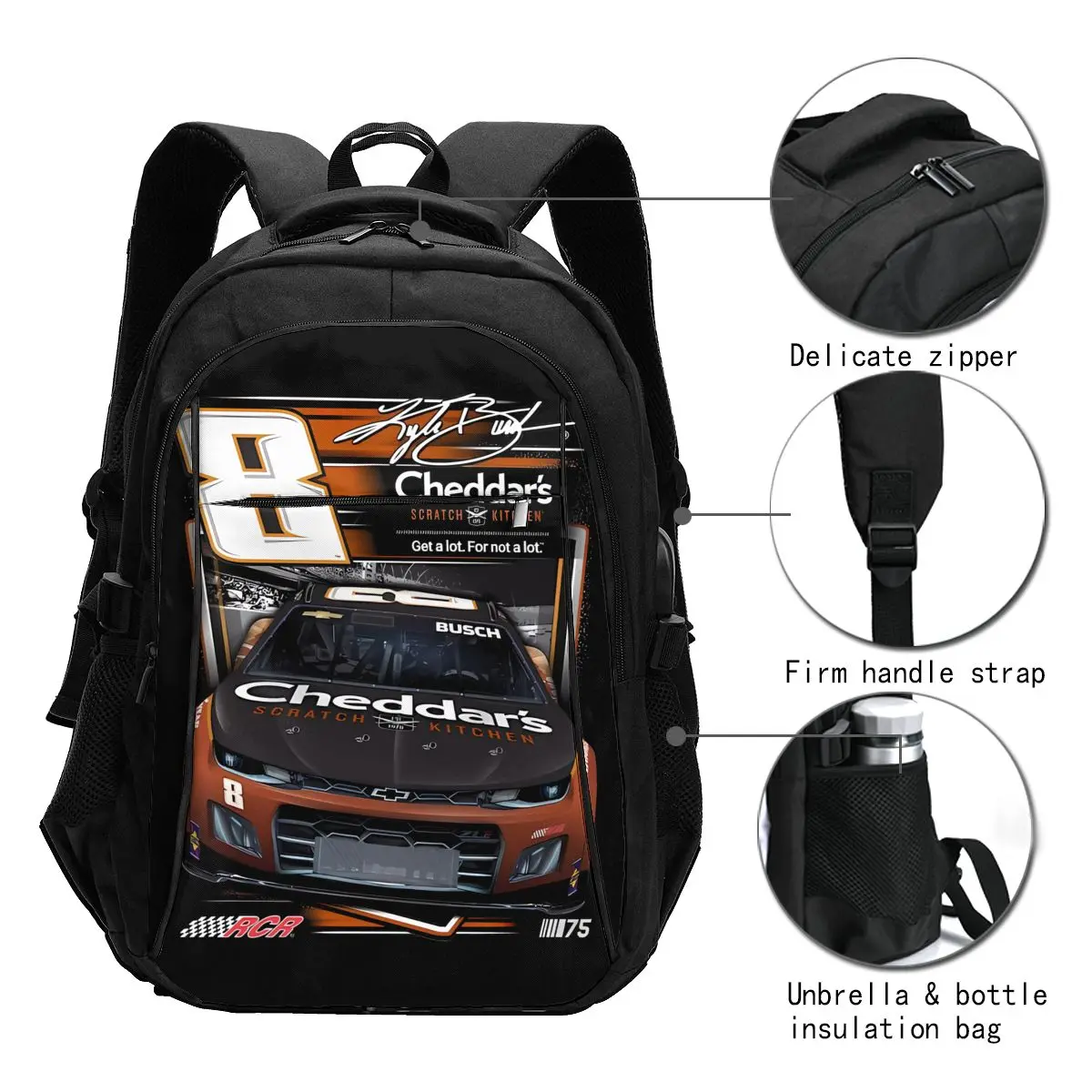 Kyle-Busch 8 Travel Laptop Backpack, Water Resistant Business Backpack, USB Charging Port, Bolsa de faculdade para homens e mulheres