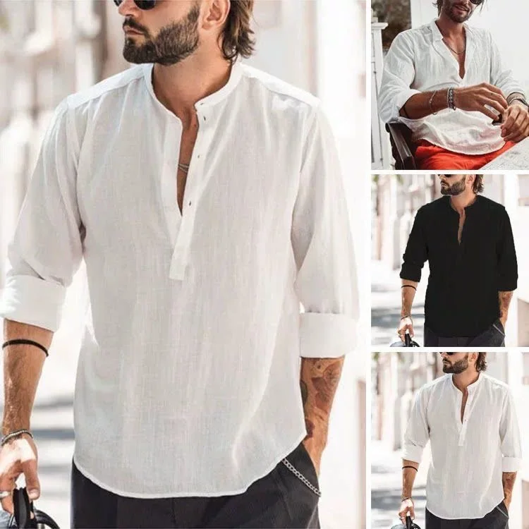 Men's Casual Cotton Linen Short Sleeve Shirt Pure Color Overhead Button down Shirt Summer Youth Wear Comfortable Breathable