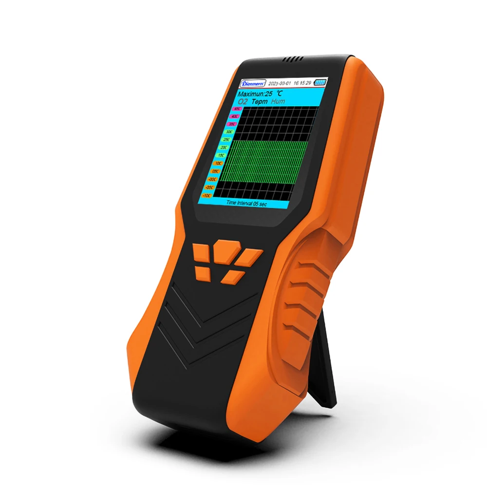 3-in-1 LCD-scherm Zuurstofanalysator 0-30.0% Vol Elektrochemie Sensor met temperatuur-vochtigheid Oplaadbaar 1 jaar garantie OEM