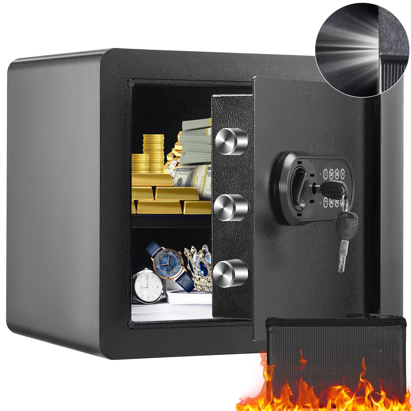 SucceBuy 1.2/0.5/1.7Cubbic Fit Electronic Safe Deposit Safe Box W/ Digital Access & Override Keys for Money Gun Jewelry Document