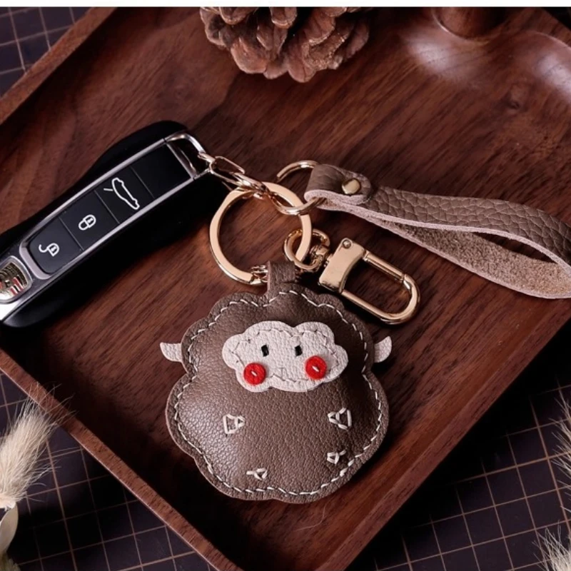

Sheep Pendant, French Sheepskin Bag Pendant Phone Pendant Bag, Pure Handmade Genuine Leather Keychain.