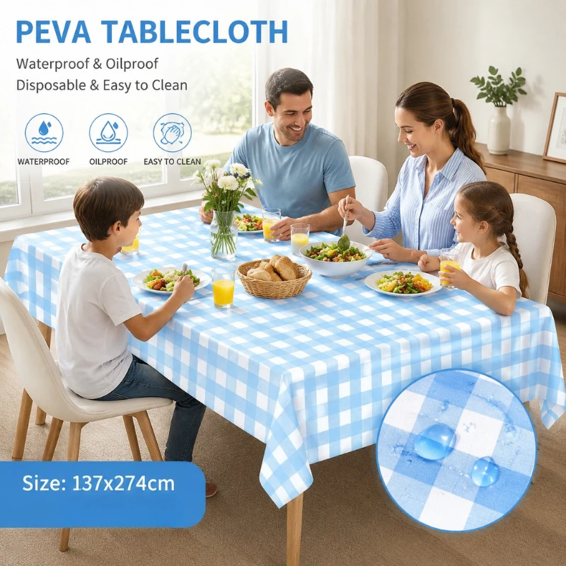 137x274cm Pastel Blue Pink Checkered Disposable Tablecloth Plastic Red Rectangle Table Covers Birthday Decorations Baby Shower