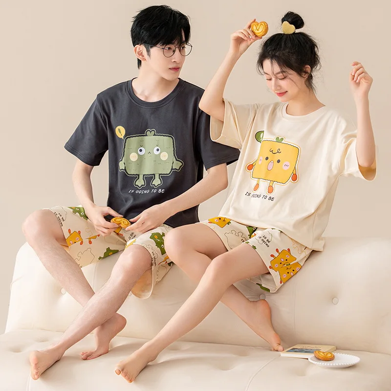 Avocado Cartoon Cute Nightwear Couples Summer Cotton Nightwear High Quality Pajamas Women Men Home Clothes pijamas para parejas