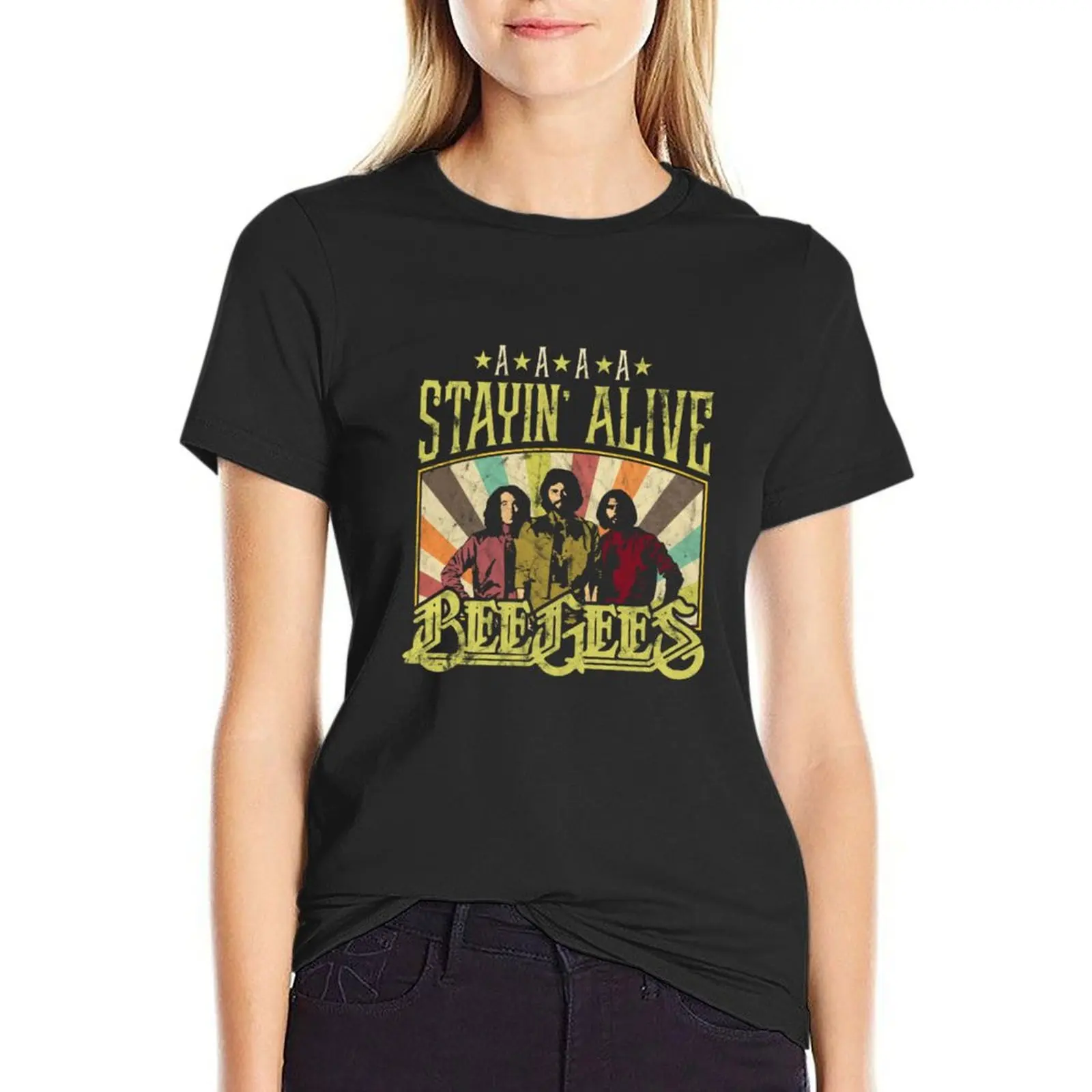 

Bee@Gees Band Stayin Alive Vintage T-Shirt Female clothing kawaii clothes summer clothes t-shirts for Women loose fit