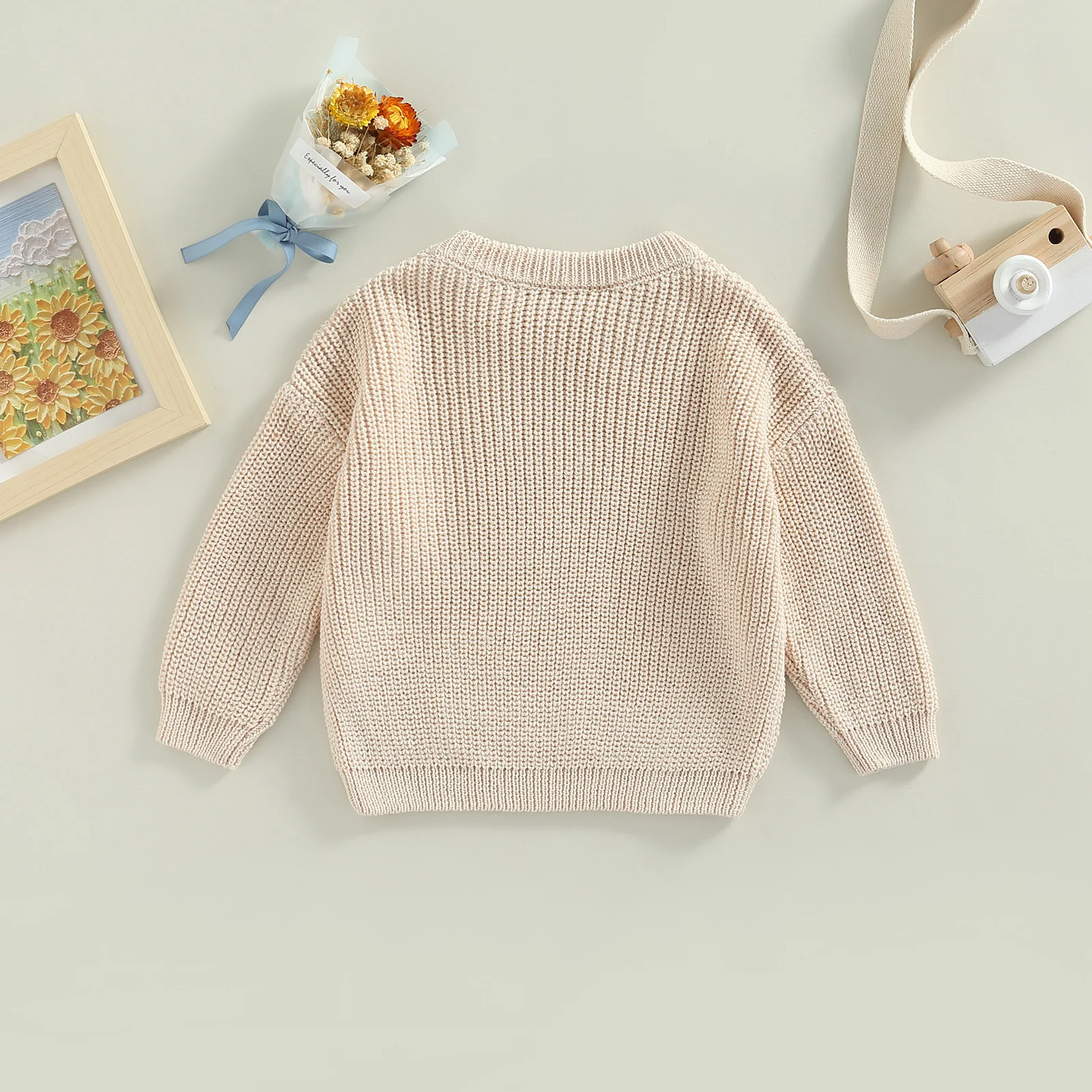 VISgogo Toddler Baby Round Neck Sweaters Long Sleeve Solid Color Loose Knitted Pullovers Kids Boys Girls Fall Winter Sweaters