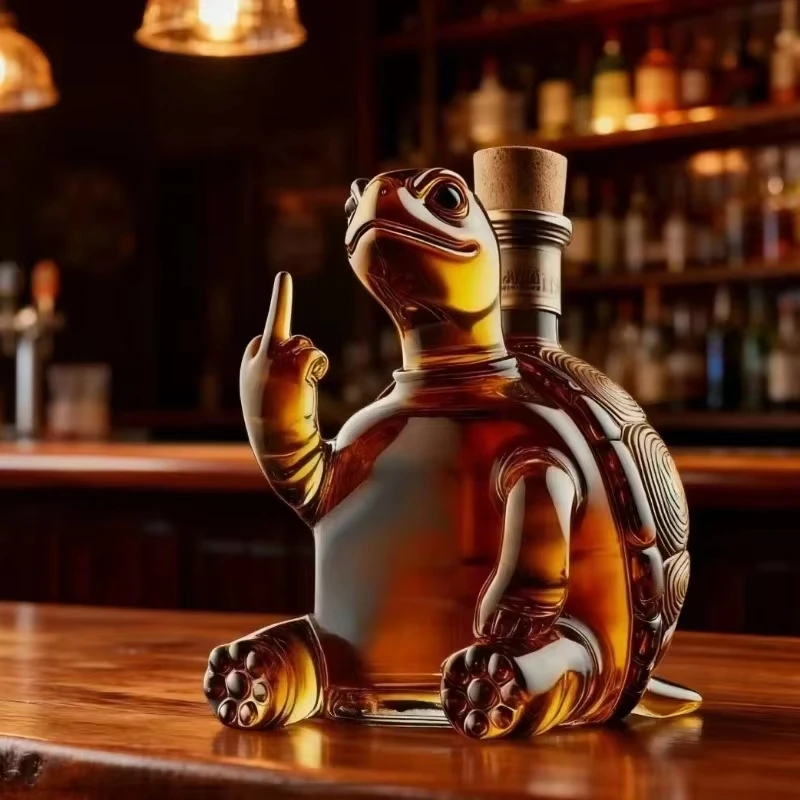 High Borosilicate Glass Turtle Whiskey Bottle, Funny Middle Finger Tortoise Decanter for Bar Accessories & Collectible