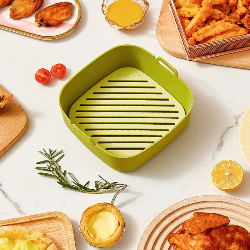 

Silicone Air Fryers Oven Baking Tray Pizza Fried Chicken Airfryer Easy To Clean Basket Reusable Airfryer Pan Liner Accessories