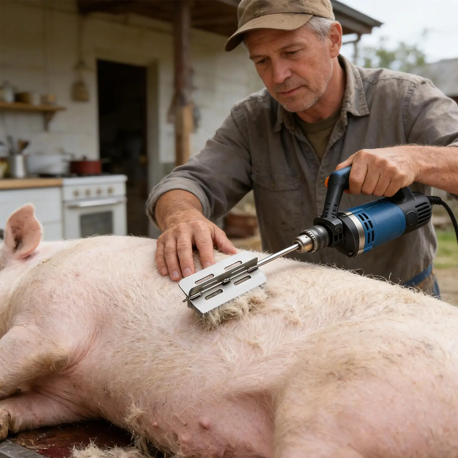 Schweineschaber aus Edelstahl, Bohraufsatz zum Enthaarung, Schweinehaarschaber für Schweine, Nutztiere, Rinder, Schafe, Bauernhof und Schlachtung – Detail 3