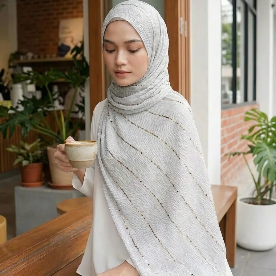 New Fashion Sequin Lace Scarf Wrap for Women, Solid Color European Style Dual-Use Mesh Headscarf, Foreign Trade Bandana