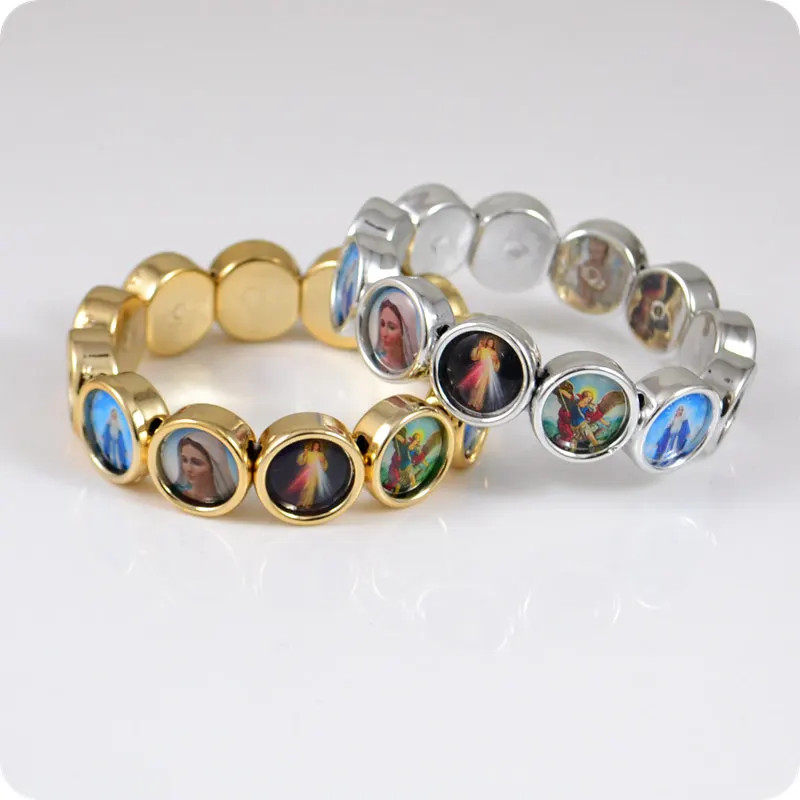 Pulsera de cuentas de Rosario Católico de plástico, brazalete religioso, santo icono, Jesús, Virgen María