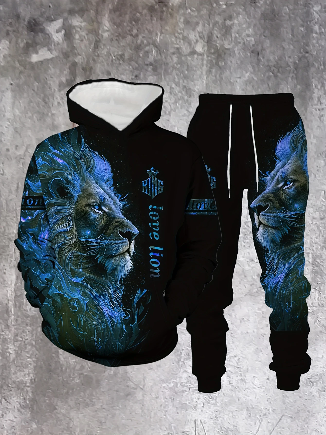 جديد وصول عارضة الشتاء الخريف الأسد نمط 3D مطبوعة هوديي وسراويل مجموعة رياضية 2 قطعة مجموعة ملابس رياضية الرجال الملابس البدلة #2