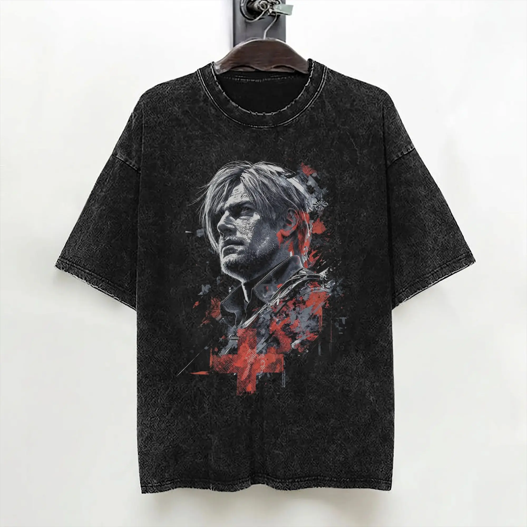Leon S. Kennedy Washed T Shirts Streetwear Vintage T-Shirt Tee Shirt Men Women Short Sleeve Harajuku Graphic Printed