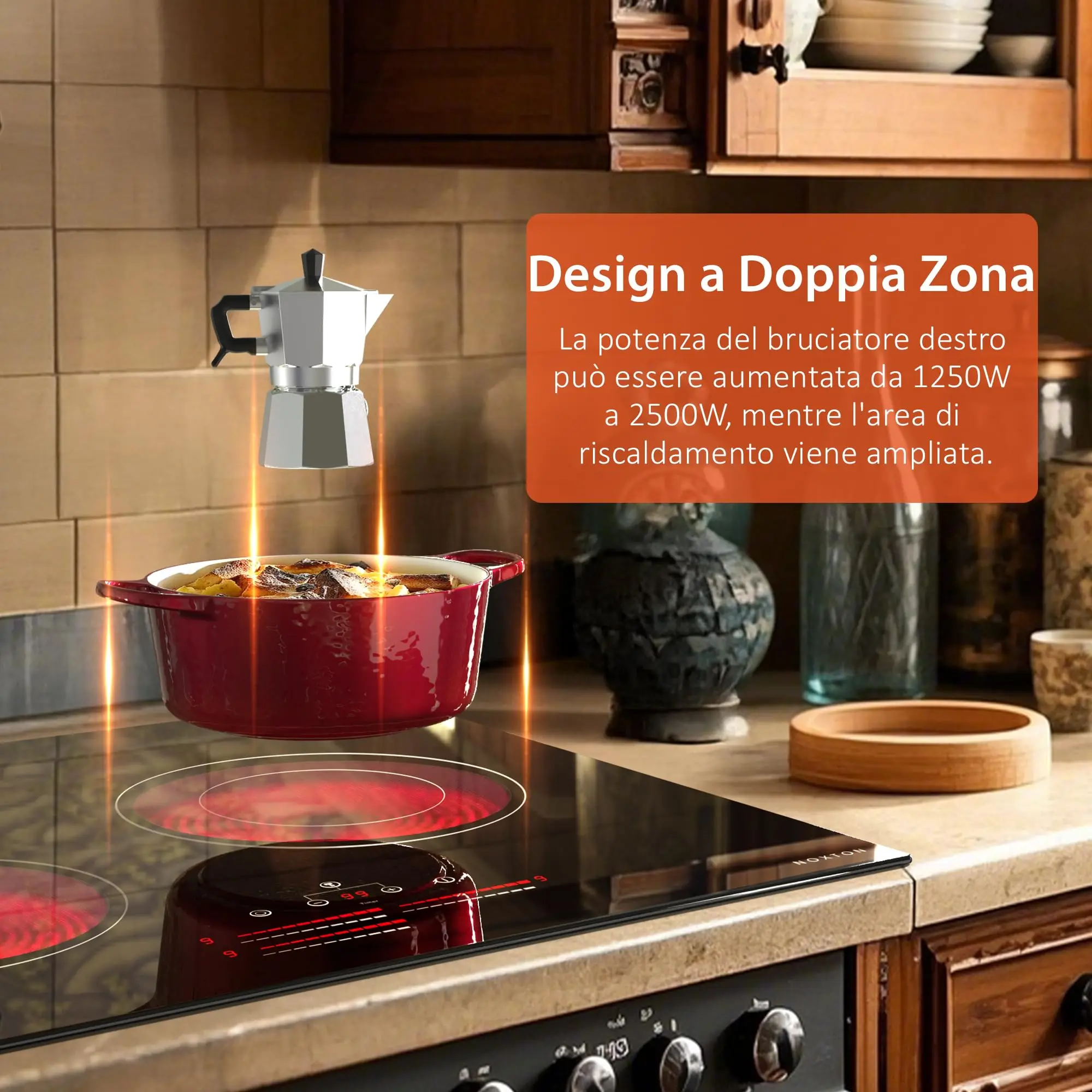 موقد NOXTON ذاتي الكفاءة 60 سم مع مناطق طهي بحلقة مزدوجة، مسطح سيراميك زجاجي 3 أطباق، 5500 وات، 220-240 فولت بدون قابس #3