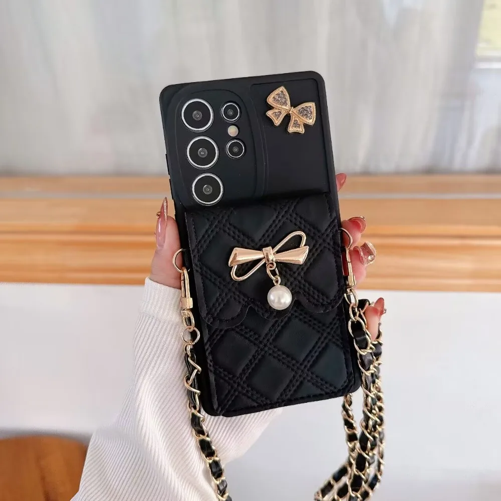 3D Bowknot Crossbody Card Holder Wallet Phone Case For Samsung Galaxy S26 Ultra S25 Edge S24 S23 S21 S20 FE S22+ Plus Note 20