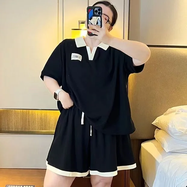 150kg Nowa damska koszulka z krótkim rękawem i krótkimi spodniami, plus size, luźna, gruba dama, oversize, damska, lato