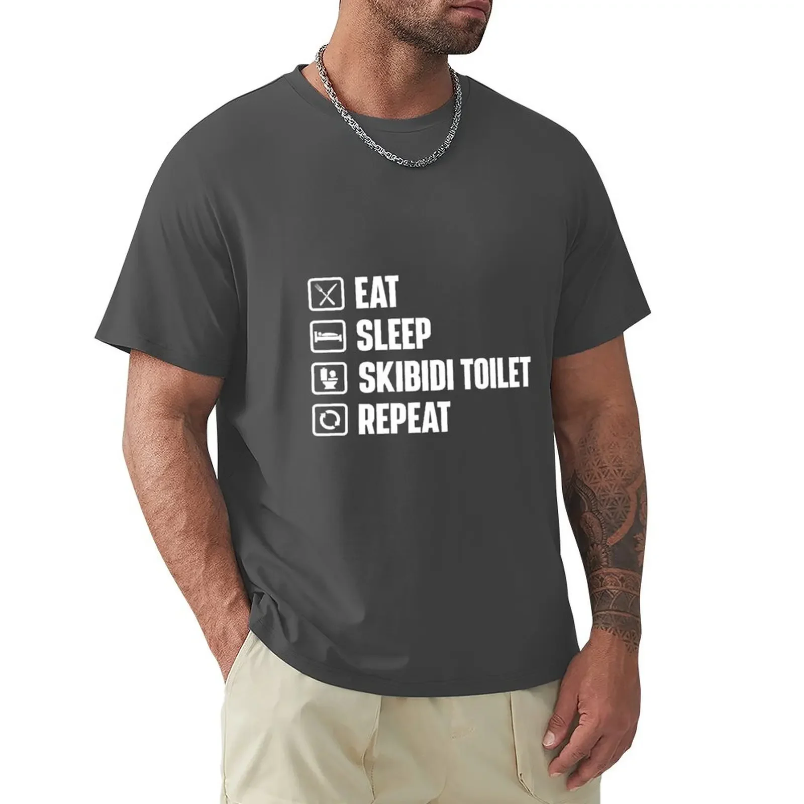 Eat Sleep Skibidi Toilet Repeat - Skibidi Toilet Meme T-shirt Short sleeve tee customs boys whites clothes for men Crewneck Hot