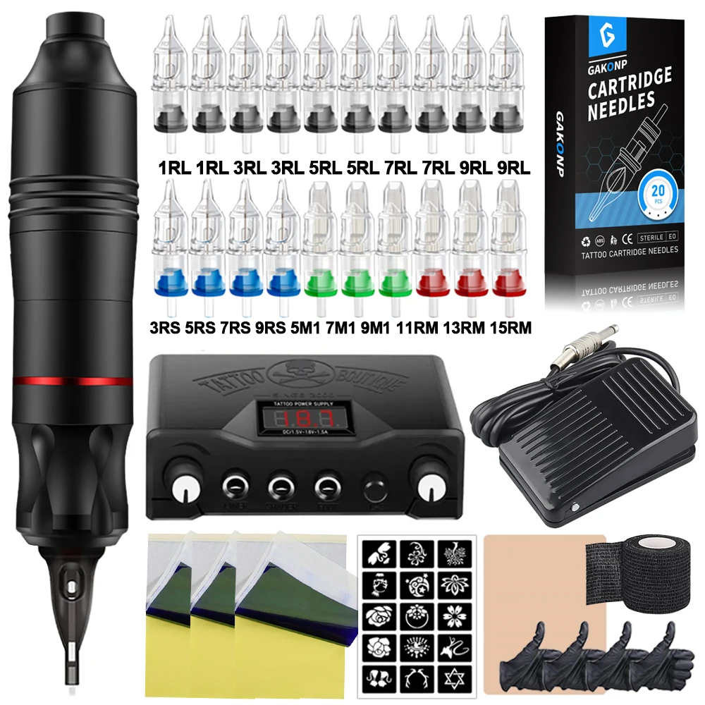 

Professional Tattoo Machine Pen Kit Rotary Tattoo Pen Set with Cartridge Needles Power Supply Tattoo Set for Tattoo Beginner Kit