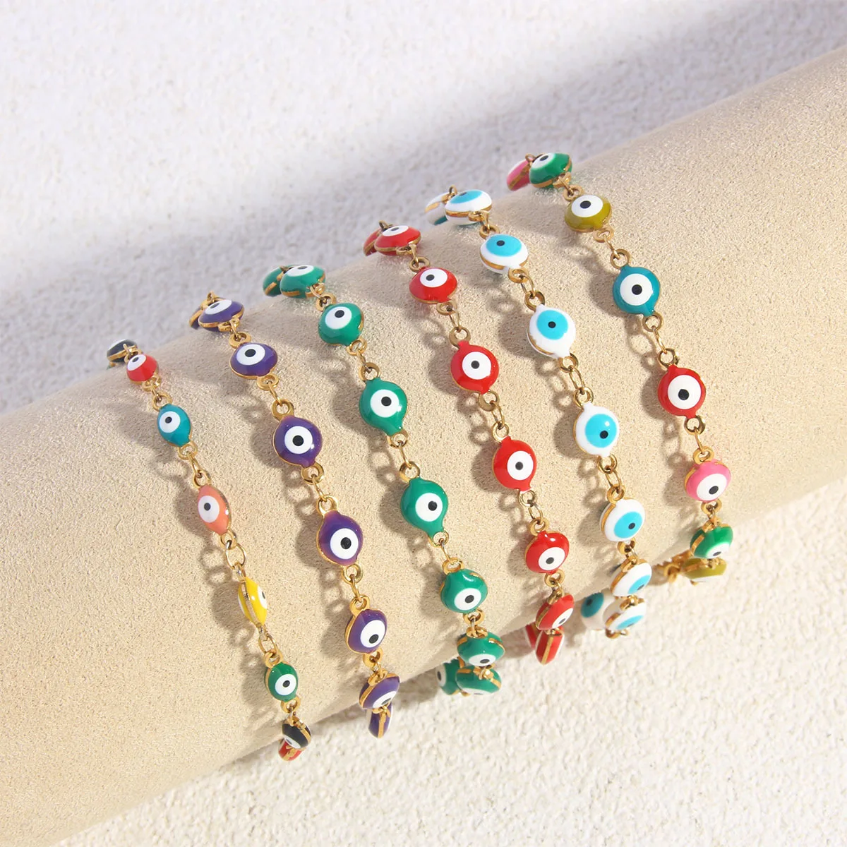 Evil Eye Bracelet Adjustable Stainless Steel Colorful Drip Painting Boho Protection Jewelry Women