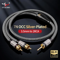 HIFI 3.5 mm to 2Rca Audio Cable 7N OCC Silver Plated RCA Cable AUX RCA Jack 3.5 Y Splitter Cable For Phone Computer to Amplifier