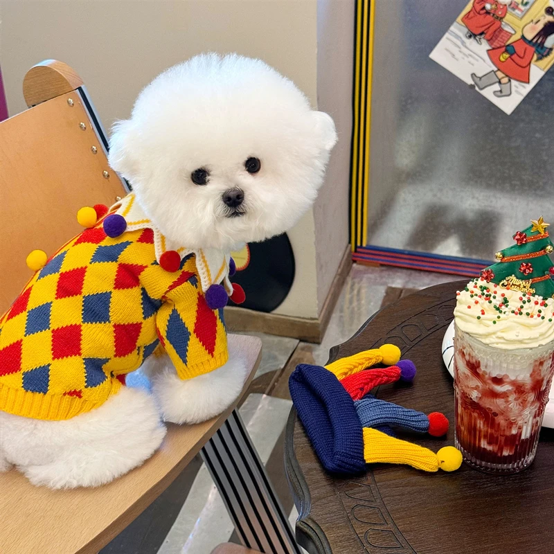 Cute Pet Dog Sweater Winter Dog Warm Clothes Palid Puppy Coat Chihuahua Bichon Yorkie Clothing Sweaters and Hat Set Dog Costume - view 3