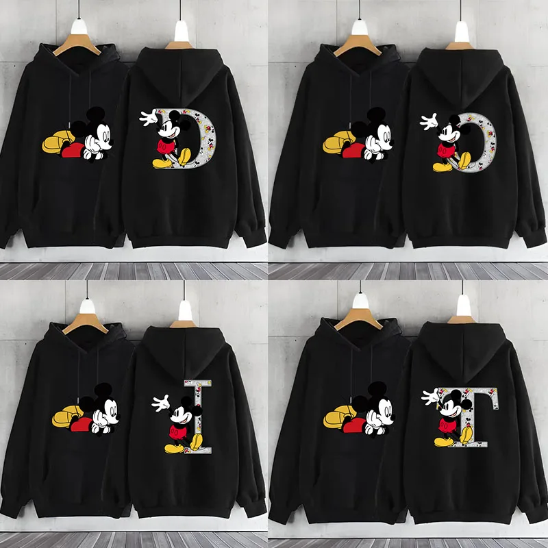 Cute Mickey Mouse A-Z 26 English Letter Hoodie Women\'s Sweatshirts Hoodies Long Sleeve Woman Clothing Hoodie Women\'s Sweat-shirt