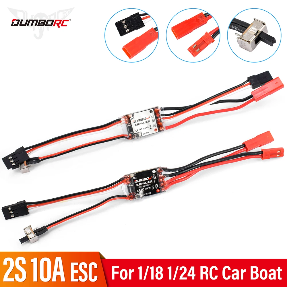 

DUMBORC Mini 10A Brush Brushless ESC Remote Control ESC 2S Lipo 5V/2A BEC For 1/18 1/24 RC Car Boat Mosquito Car