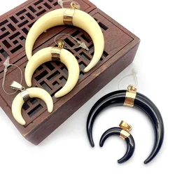 Natural Stone Resin Ox Bone Moon Shape Black and White Two-color Electroplating Process Inlaid with DIY Jewelry To Make Necklace