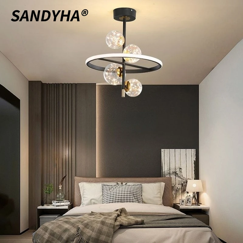 SANDYHA Modern Minimalist Pendant Lights Glass Ball Design Led Ceiling Chandelier Living Room Decor Bedroom Lighting Fixtures